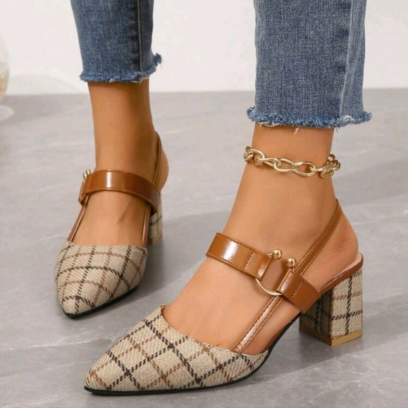 Shoes - Fashionable Square Fabric Material Peep Toe Chunky Hign Heels Sandals